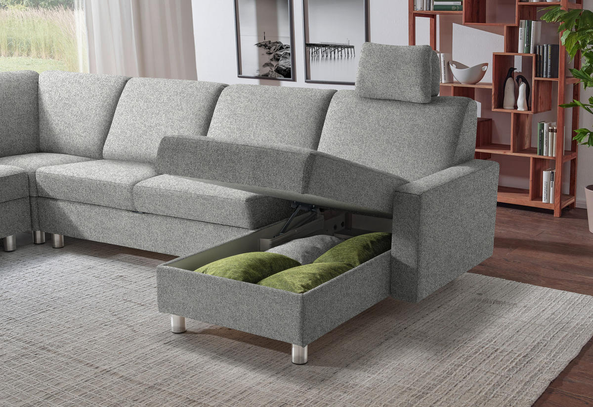 WOHNLANDSCHAFT  in Mikrovelours Naturfarben  - Anthrazit/Alufarben, KONVENTIONELL, Textil (237/323/158cm) - Sedda