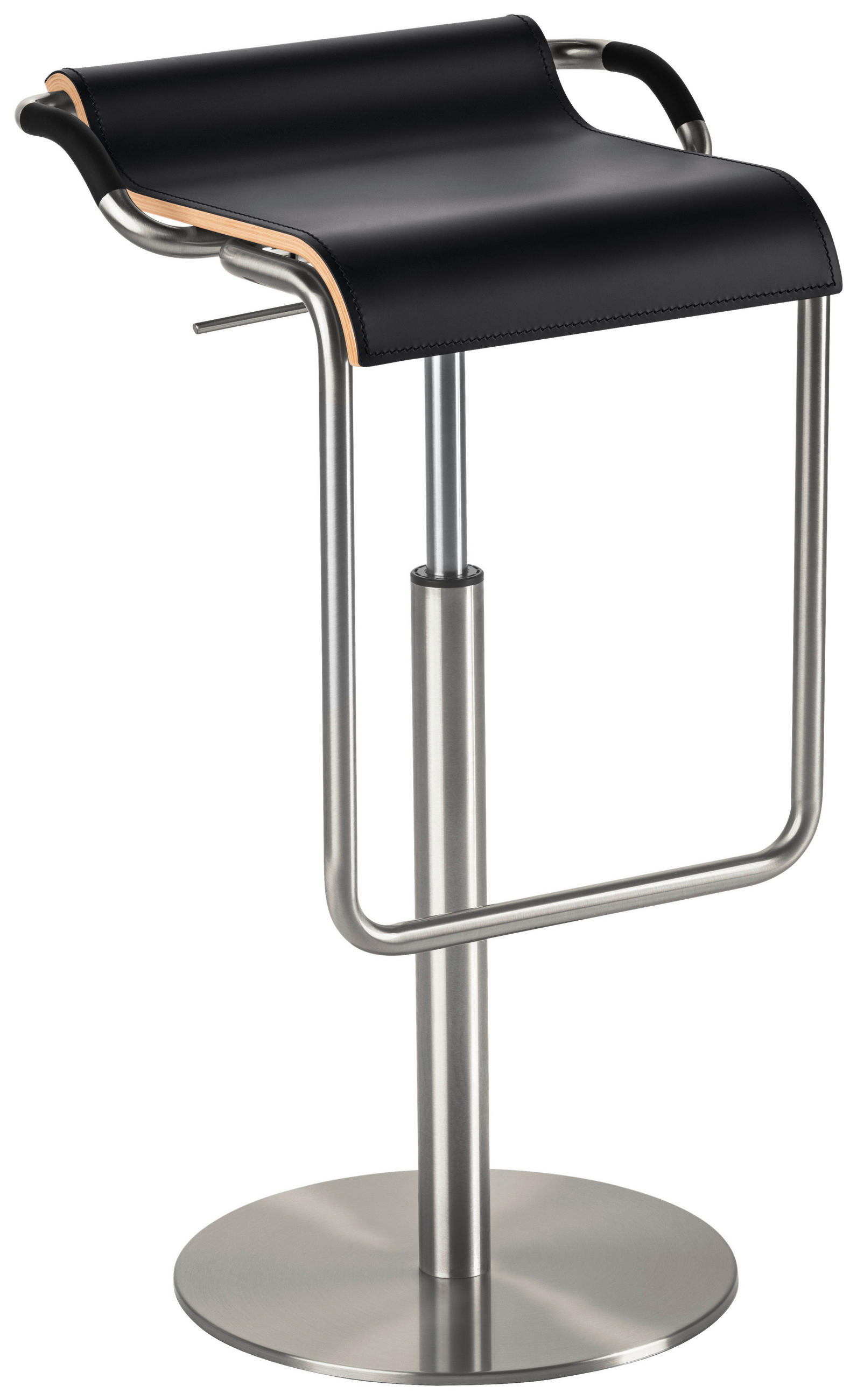 BARHOCKER in Metall, Leder Schwarz, Edelstahlfarben  - Edelstahlfarben/Schwarz, Design, Leder/Metall (47/70-97/42cm) - Novel