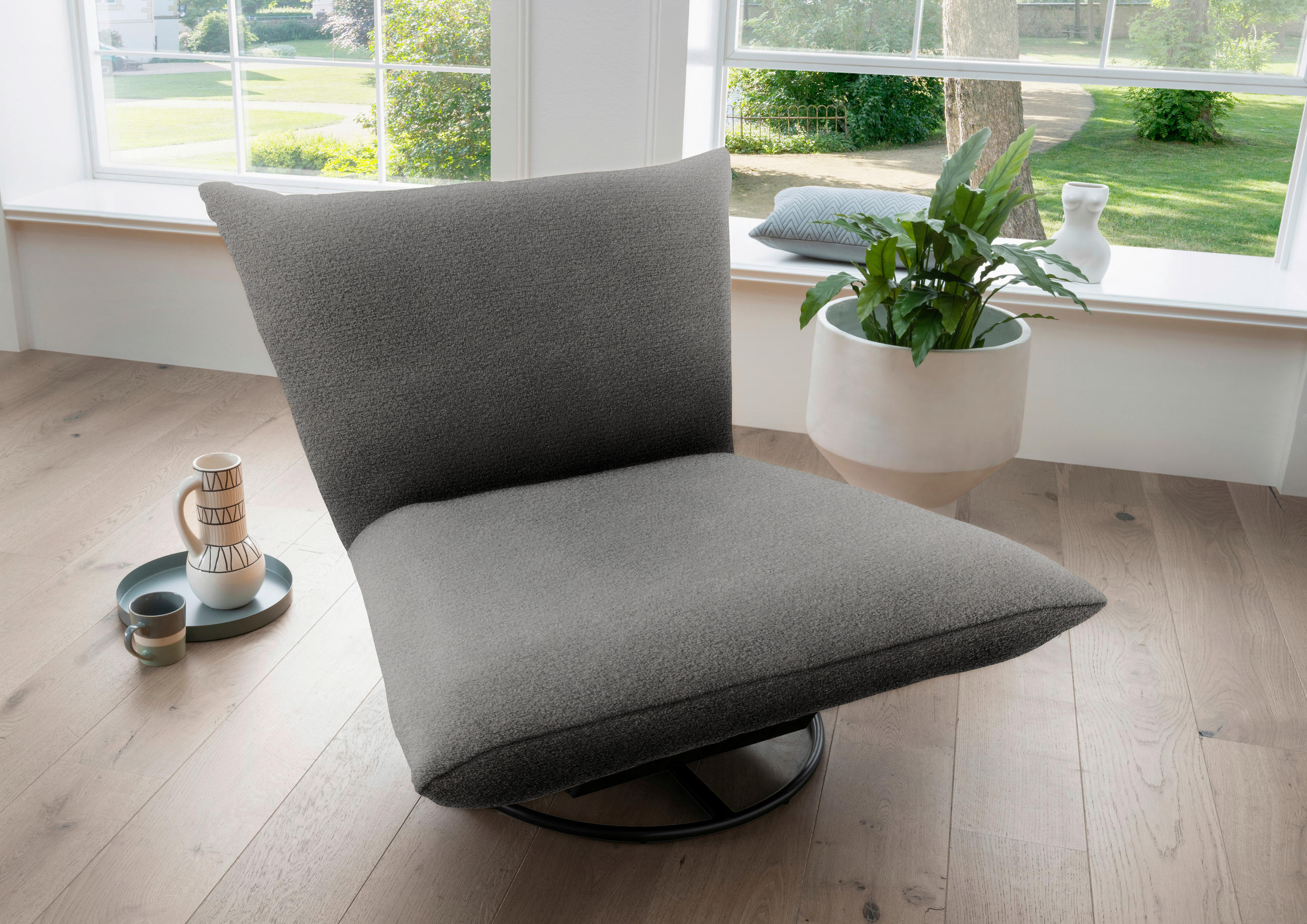 RELAXSESSEL Bouclé - Anthrazit/Schwarz, Design, Textil/Metall (100/78/96cm) - Livetastic