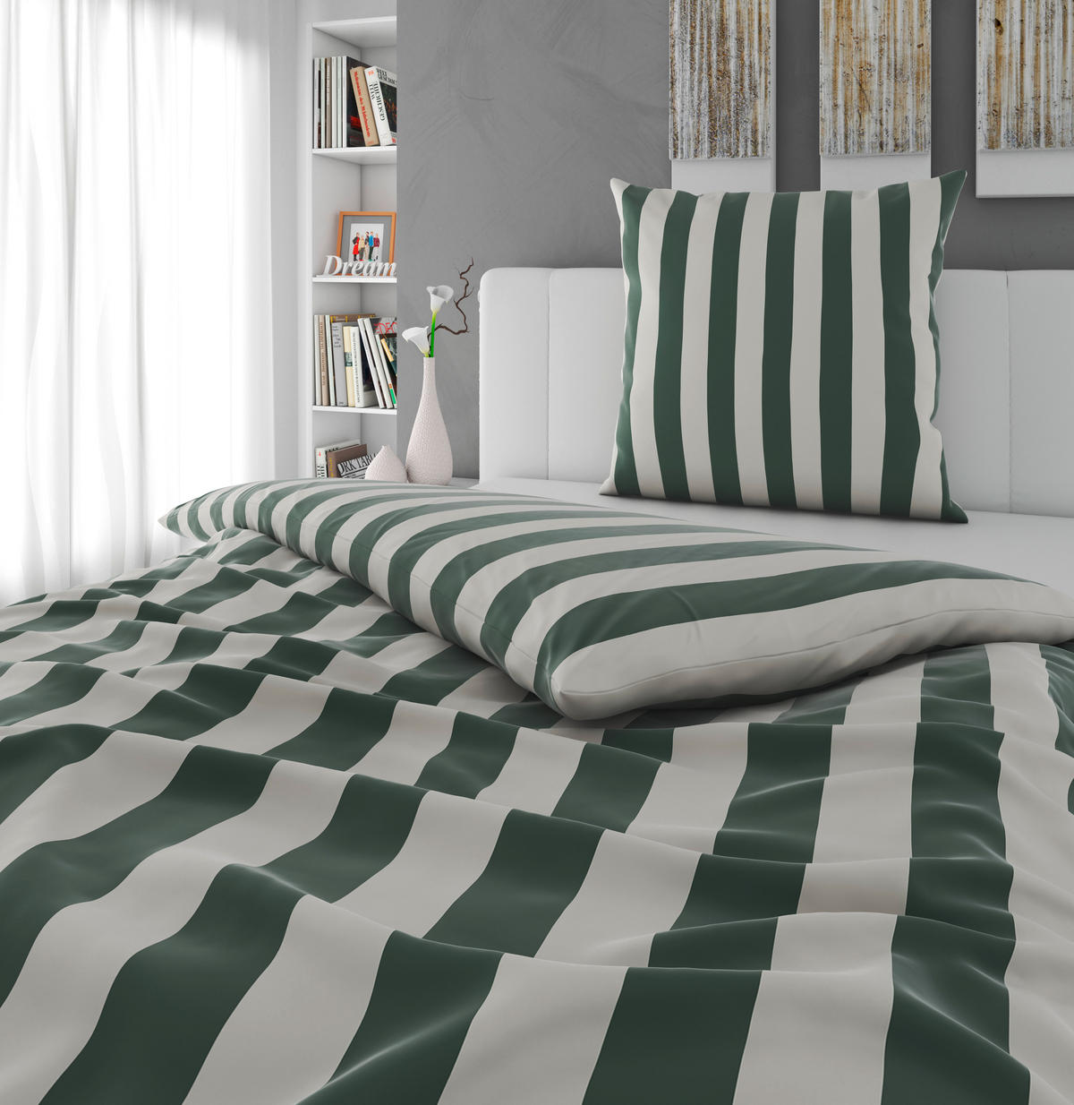 BETTWÄSCHE Satin 155/220 cm  - Weiß/Grün, Textil (155/220cm) - Novel