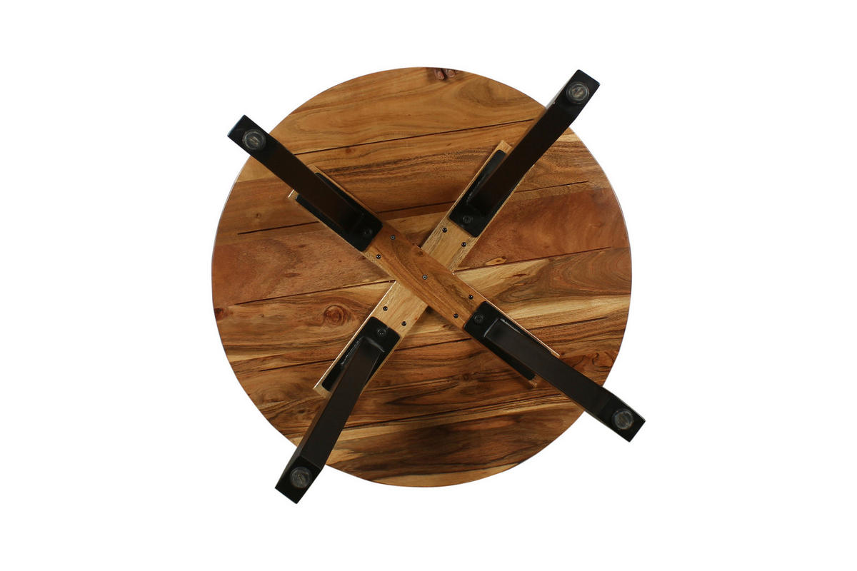 COUCHTISCH Akazie vollmassiv rund Akaziefarben, Schwarz  - Schwarz/Akaziefarben, Design, Holz/Metall (75/47cm) - Livetastic
