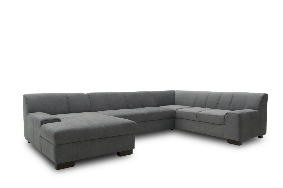 WOHNLANDSCHAFT Dunkelgrau Webstoff  - Wengefarben/Dunkelgrau, Design, Holz/Textil (153/328/212cm) - MID.YOU