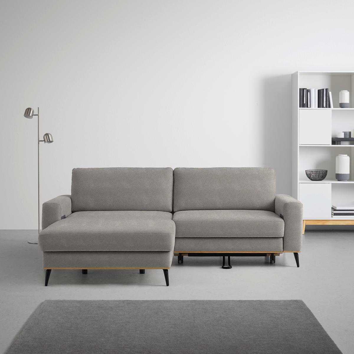 ECKSOFA in Lederlook, Mikrofaser Silberfarben  - Silberfarben/Schwarz, Konventionell, Holz/Textil (167/234cm) - MID.YOU