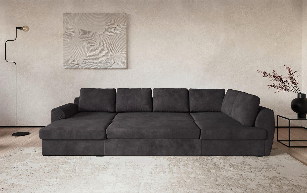 SJEDEĆA GARNITURA tekstil  crna   - crna, Trend, tekstil/plastika (154/327/86cm) - MID.YOU