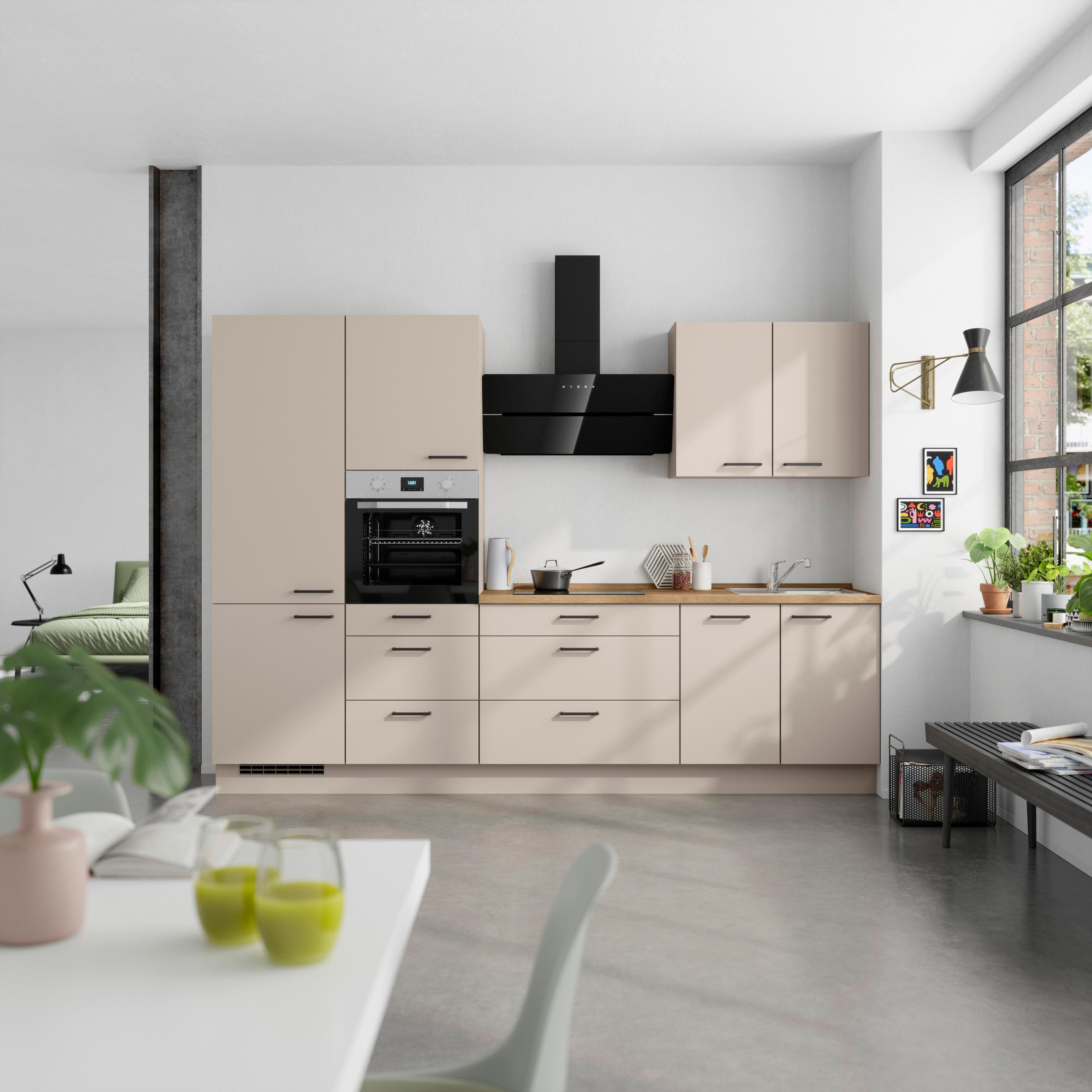 KÜCHENBLOCK Easytouch 300 cm  in Eichefarben, Sandfarben  - Sandfarben/Eichefarben, MODERN, Holzwerkstoff/Metall (300cm) - Nobilia