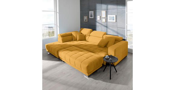 ECKSOFA in Mikrofaser Dunkelgelb  - Chromfarben/Dunkelgelb, Design, Textil/Metall (207/301cm) - Xora