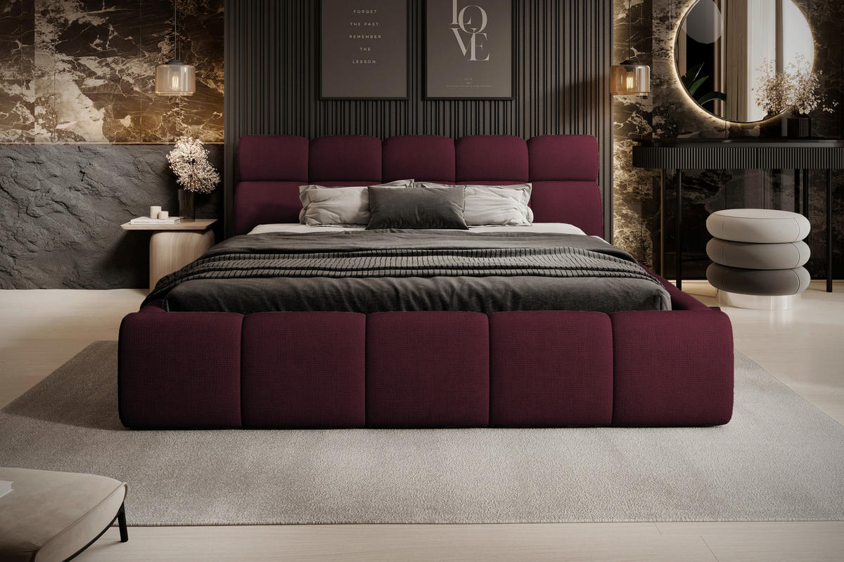 POLSTERBETT 140/200 cm,  in Bordeaux,  - Bordeaux/Schwarz, Design, Kunststoff/Textil (140/200cm) - Esposa