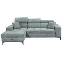 ECKSOFA 172/268 cm  in Chenille Hellblau Zierkissen, Bettkasten, Rücken echt, Kopfteilverstellung, Sitztiefenverstellung  172/268 cm  - Schwarz/Hellblau, KONVENTIONELL, Kunststoff/Textil (172/268cm) - MID.YOU