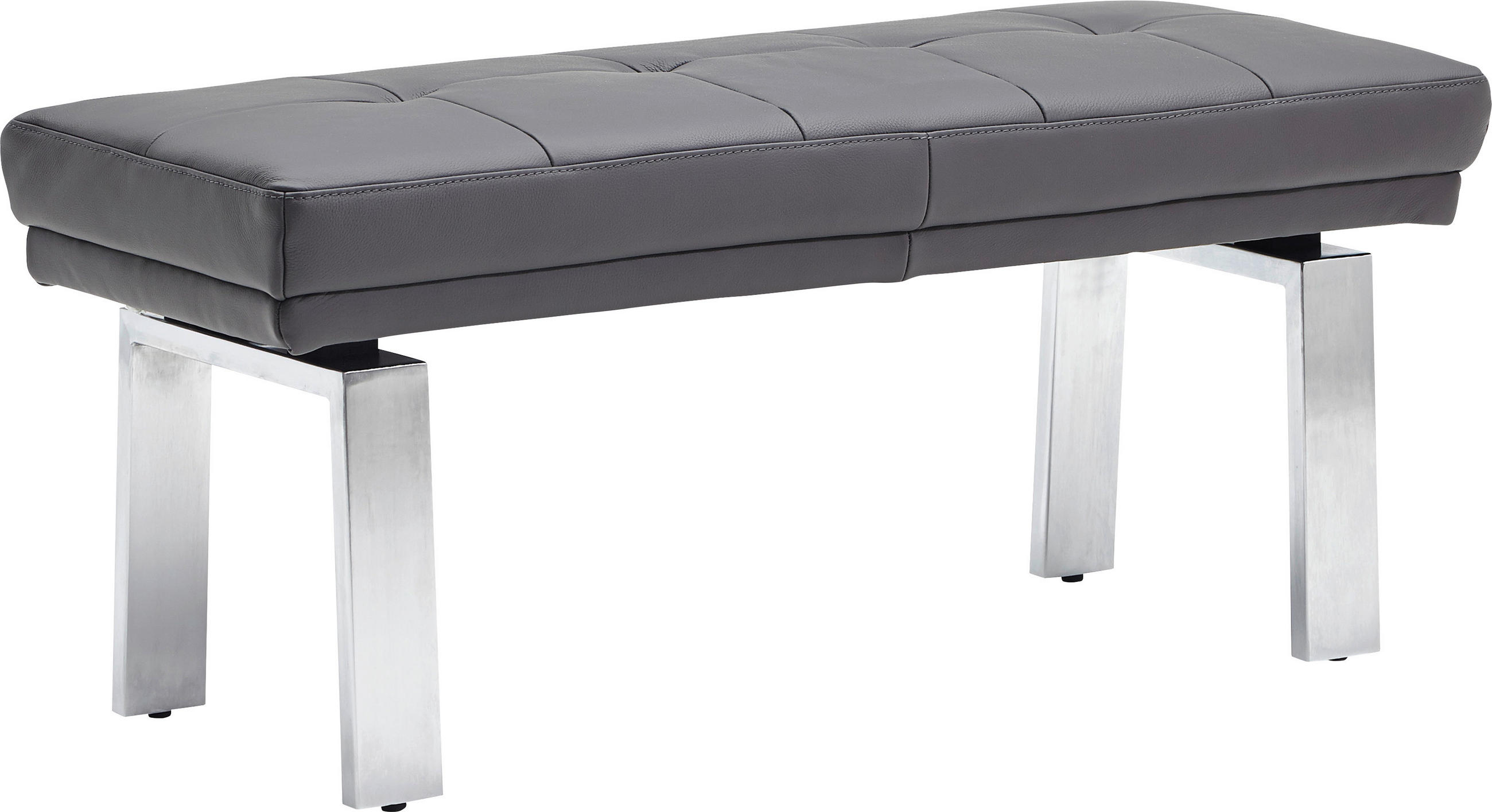 HOCKERBANK 113/51/48 cm Echtleder Grau, Silberfarben Metall  - Silberfarben/Alufarben, KONVENTIONELL, Leder/Metall (113/51/48cm) - Moderano