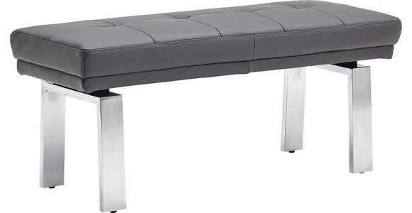 HOCKERBANK 113/51/48 cm Echtleder Grau, Silberfarben Metall - Silberfarben/Alufarben, KONVENTIONELL, Leder/Metall (113/51/48cm) - Moderano