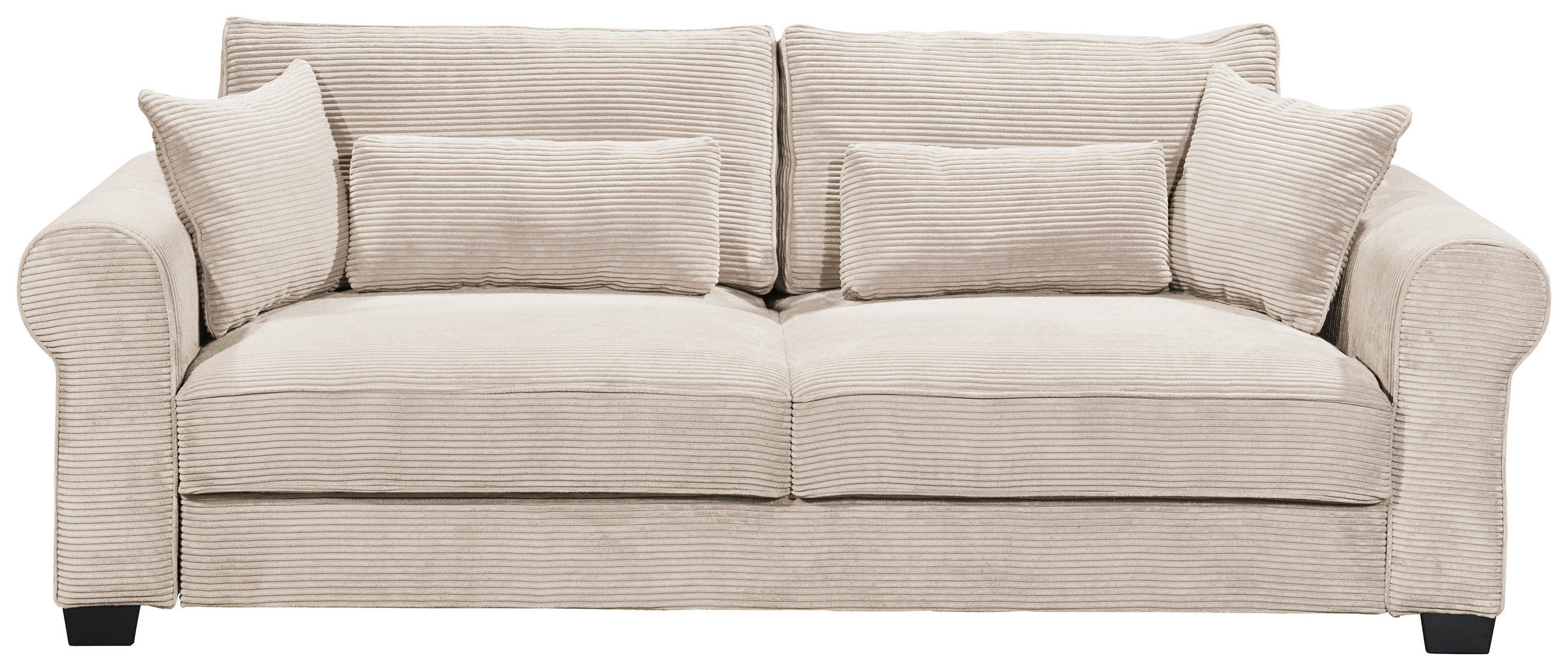 SCHLAFSOFA Cord Creme  inkl. Zierkissen, Bettkasten, Schlaffunktion  - Creme/Schwarz, Basics, Kunststoff/Textil (250/95/125cm) - MID.YOU