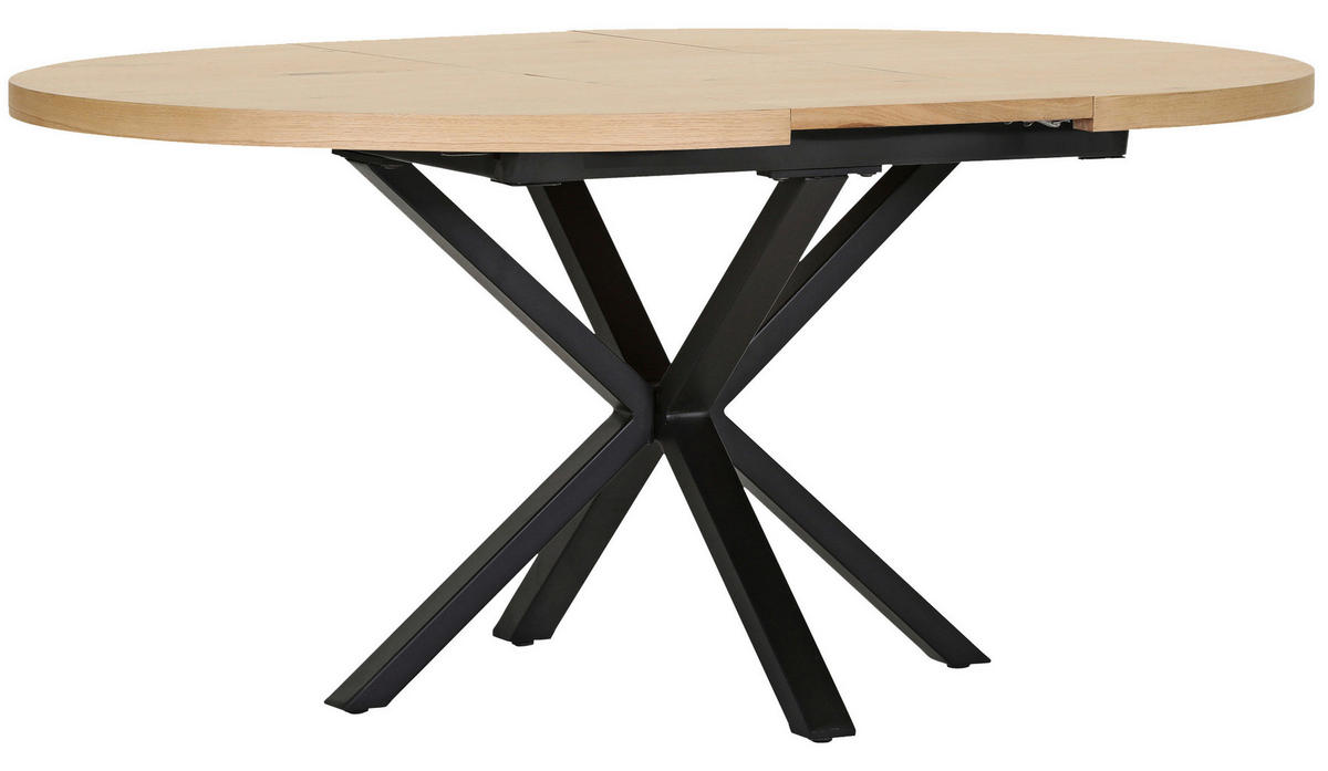 ESSTISCH 120-160/120/77 cm Echtholz  Holz ausziehbar rund Schwarz, Eichefarben  - Eichefarben/Schwarz, KONVENTIONELL, Holz/Metall (120-160/120/77cm) - Milino