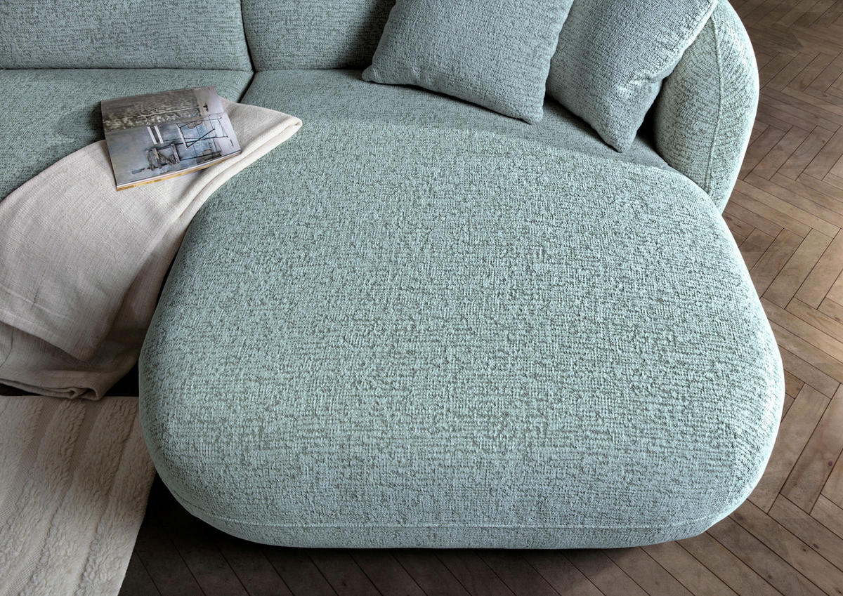 ECKSOFA  in Flachgewebe Mintgrün Zierkissen, Rücken echt, Sitztiefenverstellung  275/162 cm  - Schwarz/Mintgrün, MODERN, Kunststoff/Textil (275/162cm) - Carryhome