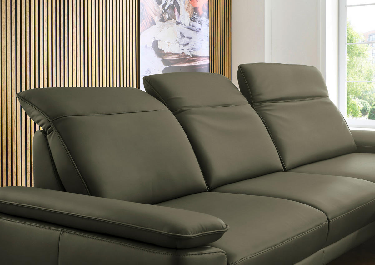 ECKSOFA in Echtleder Grau, Grün  - Schwarz/Grau, Design, Leder/Metall (332/193cm) - Dieter Knoll