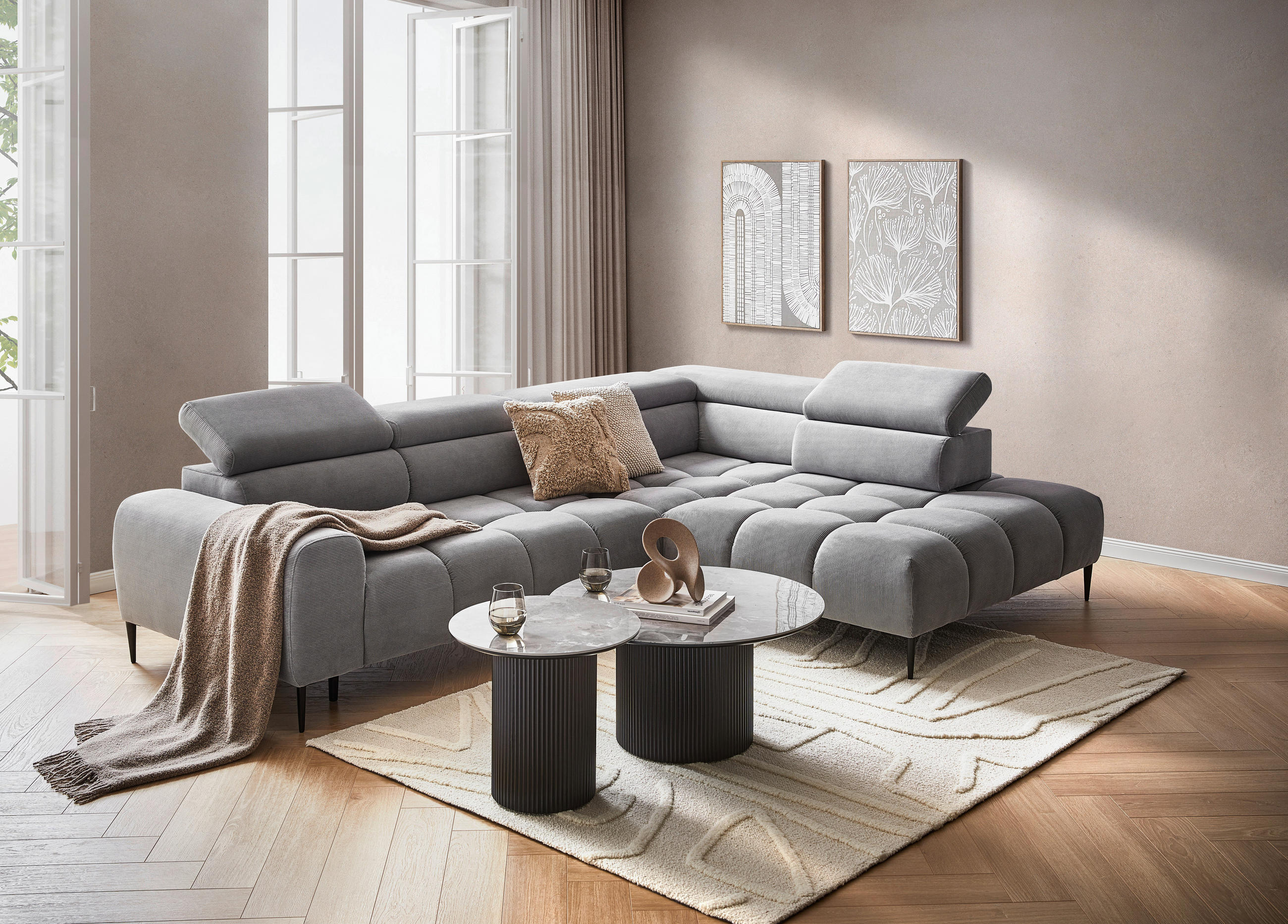 SJEDEĆA GARNITURA tekstil  siva   - siva/crna, Moderno, tekstil/metal (216/300cm) - Modern Living