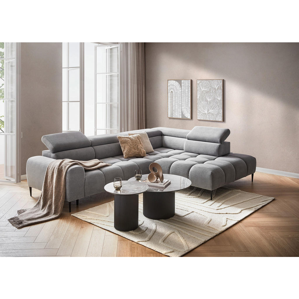 Thumbnail - Welnova Wohnlandschaft, Grau, Textil, 4-Sitzer, Ottomane rechts, L-Form, 300x216 cm, Fsc, Reach, Made in EU, Typenauswah...