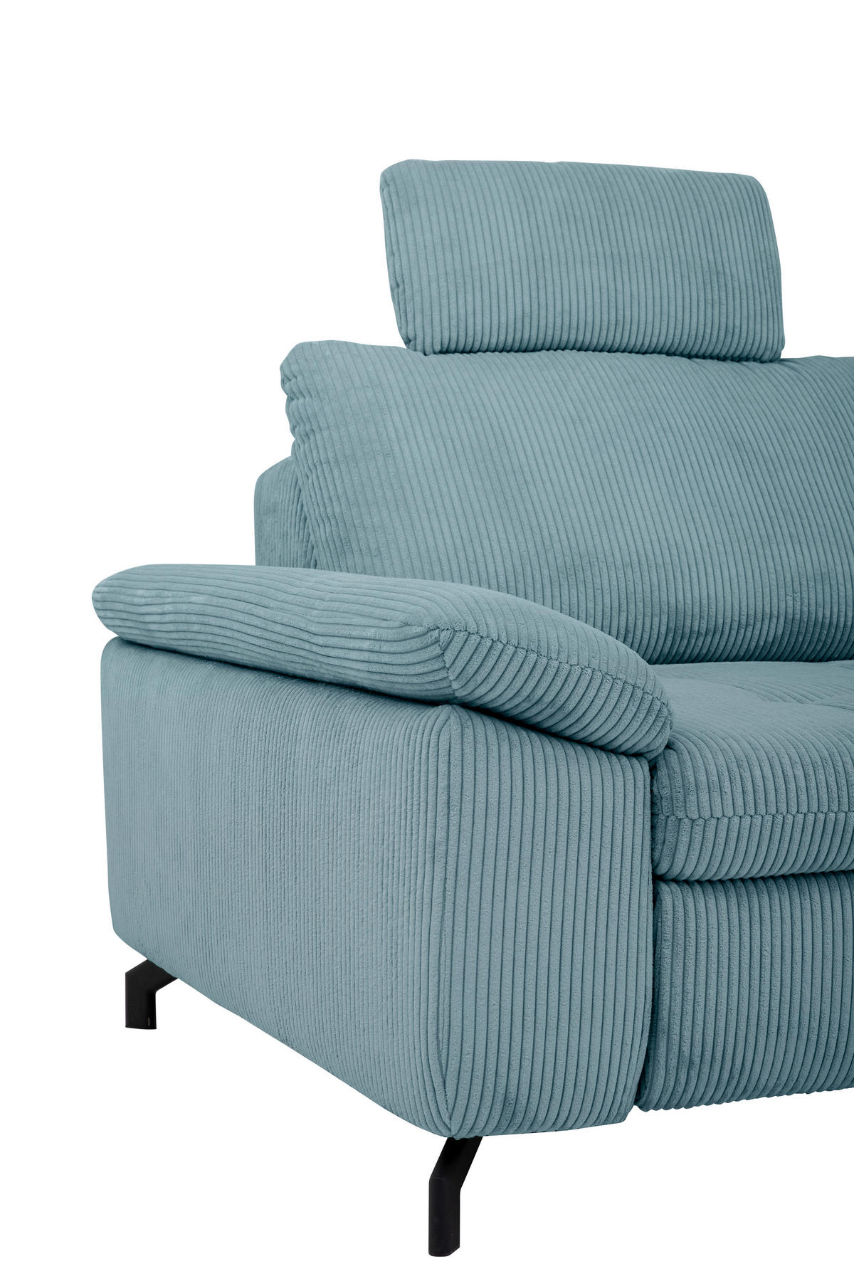 ECKSOFA in Cord, Velours Hellblau  - Schwarz/Hellblau, Design, Textil/Metall (291/197cm) - Beldomo Style