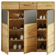 SCHUHSCHRANK Eiche massiv Grau, Eichefarben  - Eichefarben/Grau, Natur, Glas/Holz (129,8/123/38cm) - Waldwelt