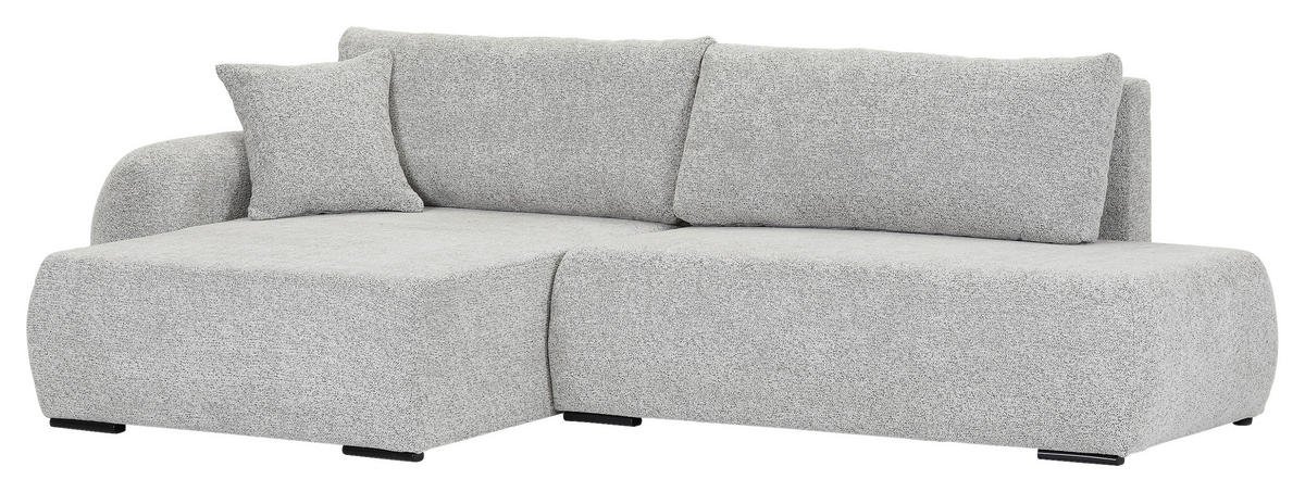 ECKSOFA Grau Flachgewebe Zierkissen, Rückenkissen, Bettkasten, Schlaffunktion, Rücken echt, Liegefläche im Originalstoff  - Schwarz/Grau, KONVENTIONELL, Kunststoff/Textil (145/260cm) - Carryhome