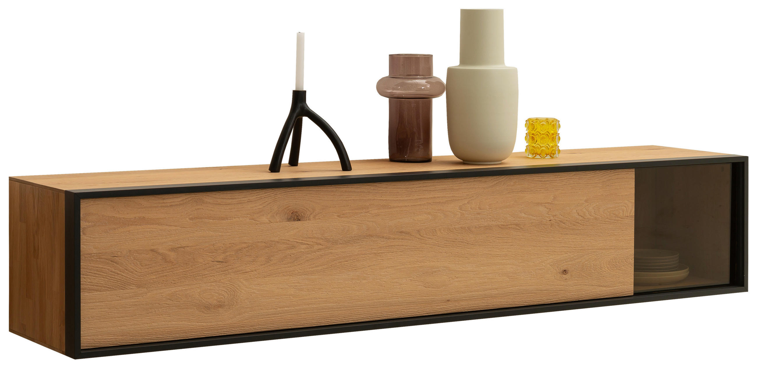 HÄNGELOWBOARD Anthrazit, Eichefarben  202/39/42 cm  - Eichefarben/Anthrazit, Design, Glas/Holz (202/39/42cm) - Schöner Wohnen