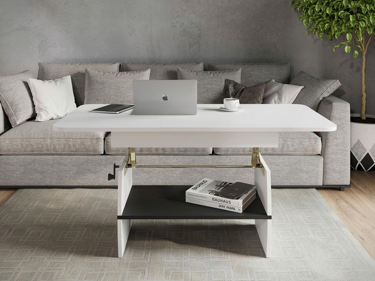 COUCHTISCH 95-125/60/51,5-61,5 cm Weiß  - Weiß, KONVENTIONELL, Holzwerkstoff (95-125/60/51,5-61,5cm) - Xora