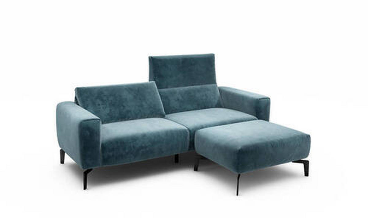 2,5-Sitzer inkl. Hocker in Samt Blau  - Blau/Schwarz, Design, Textil/Metall (220/86/86-94cm) - SENSOO