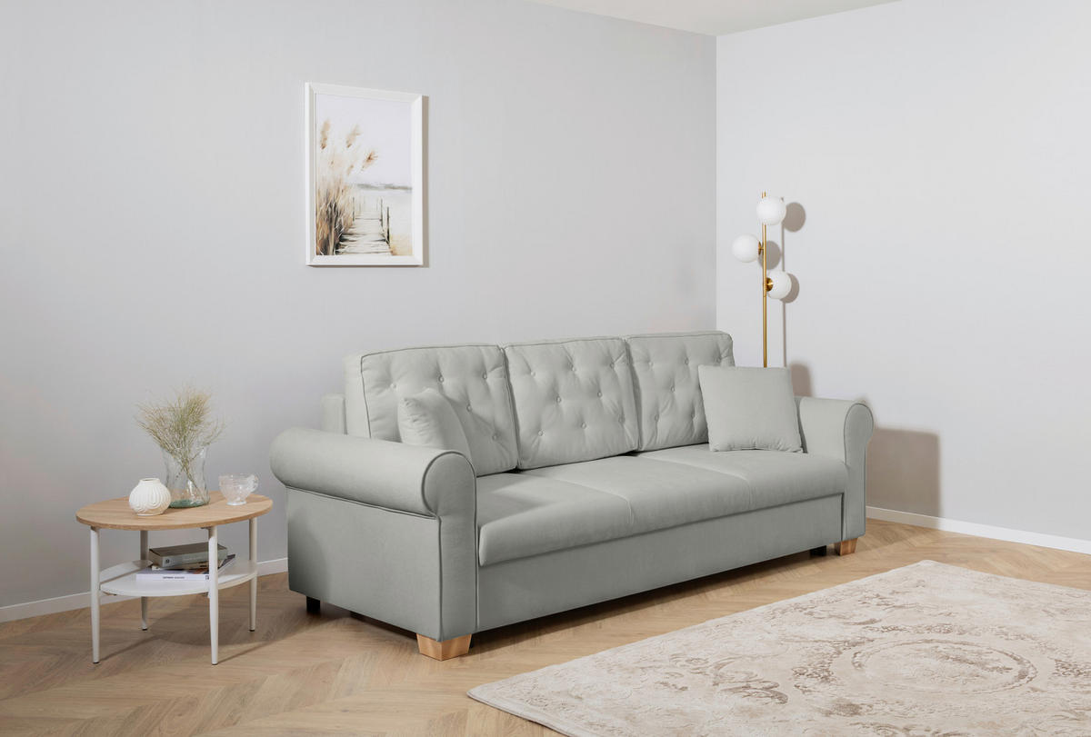 SCHLAFSOFA in Chenille Grau  - Buchefarben/Grau, Design, Holz/Textil (240/94/98cm) - MID.YOU