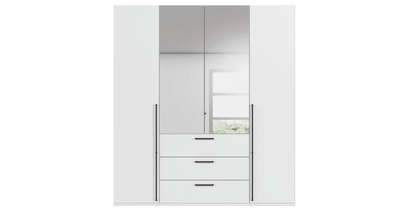 DREHTÜRENSCHRANK 201/223/61 cm,  in Weiß, 4-türig  - Chromfarben/Schwarz, Basics, Glas/Holzwerkstoff (201/223/61cm) - Novel