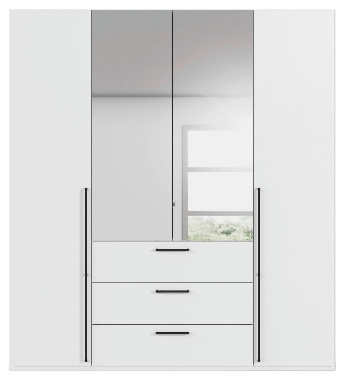 DREHTÜRENSCHRANK 201/223/61 cm,  in Weiß, 4-türig  - Chromfarben/Schwarz, Basics, Glas/Holzwerkstoff (201/223/61cm) - Novel