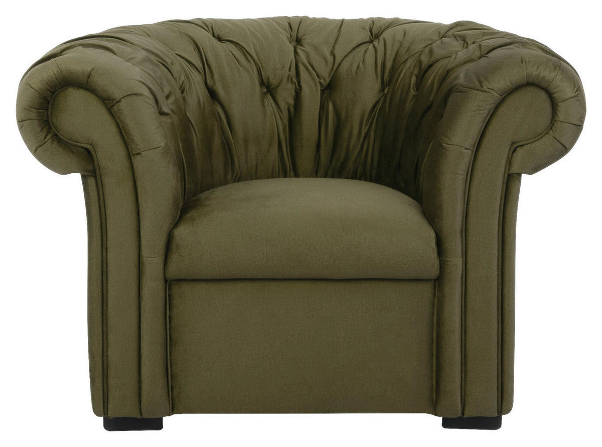 CHESTERFIELD-SESSEL in Velours Olivgrün  - Schwarz/Olivgrün, Design, Holz/Textil (114/78/91cm) - MID.YOU