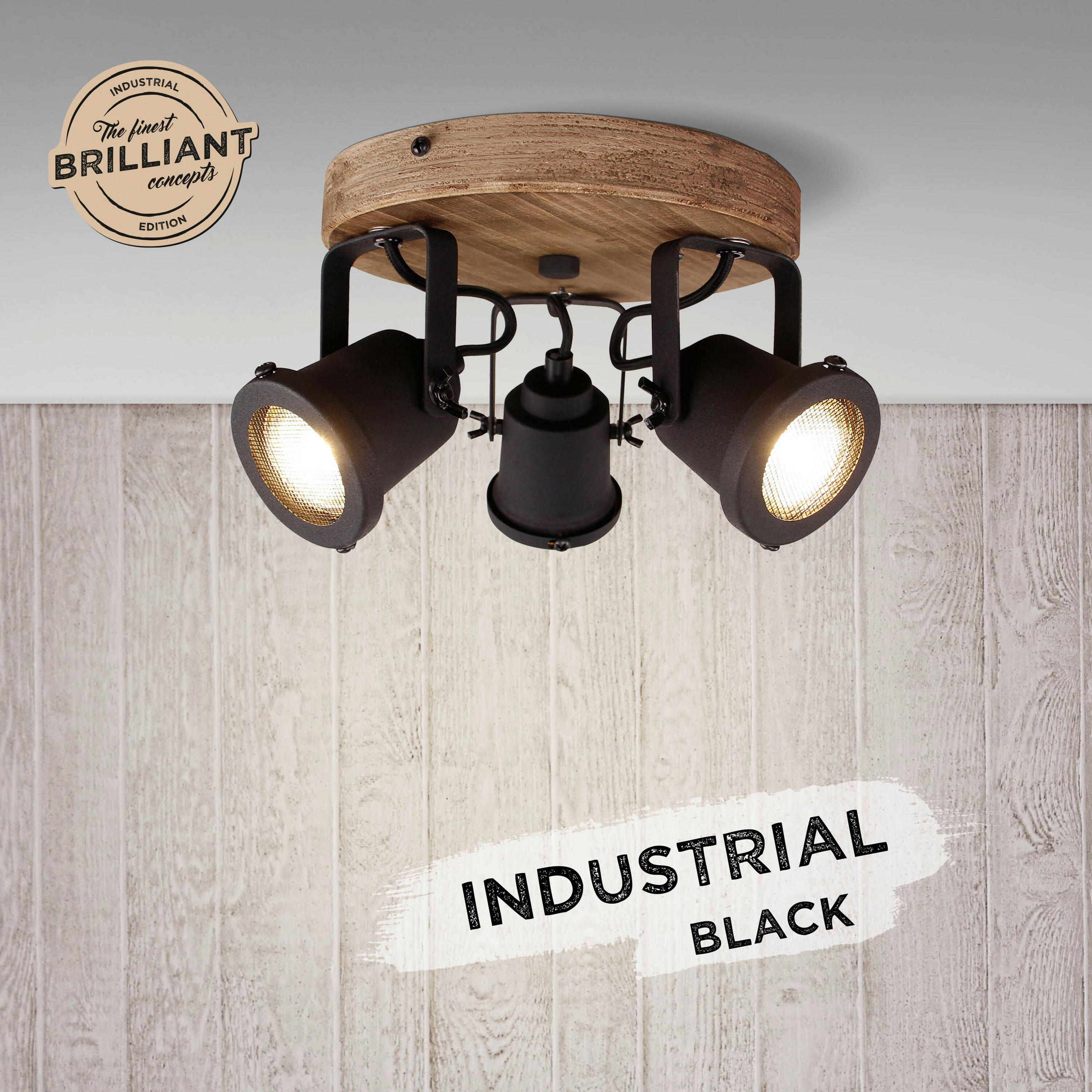 DECKENSTRAHLER - Schwarz/Braun, Konventionell, Holz/Metall (26/13cm) - Brilliant
