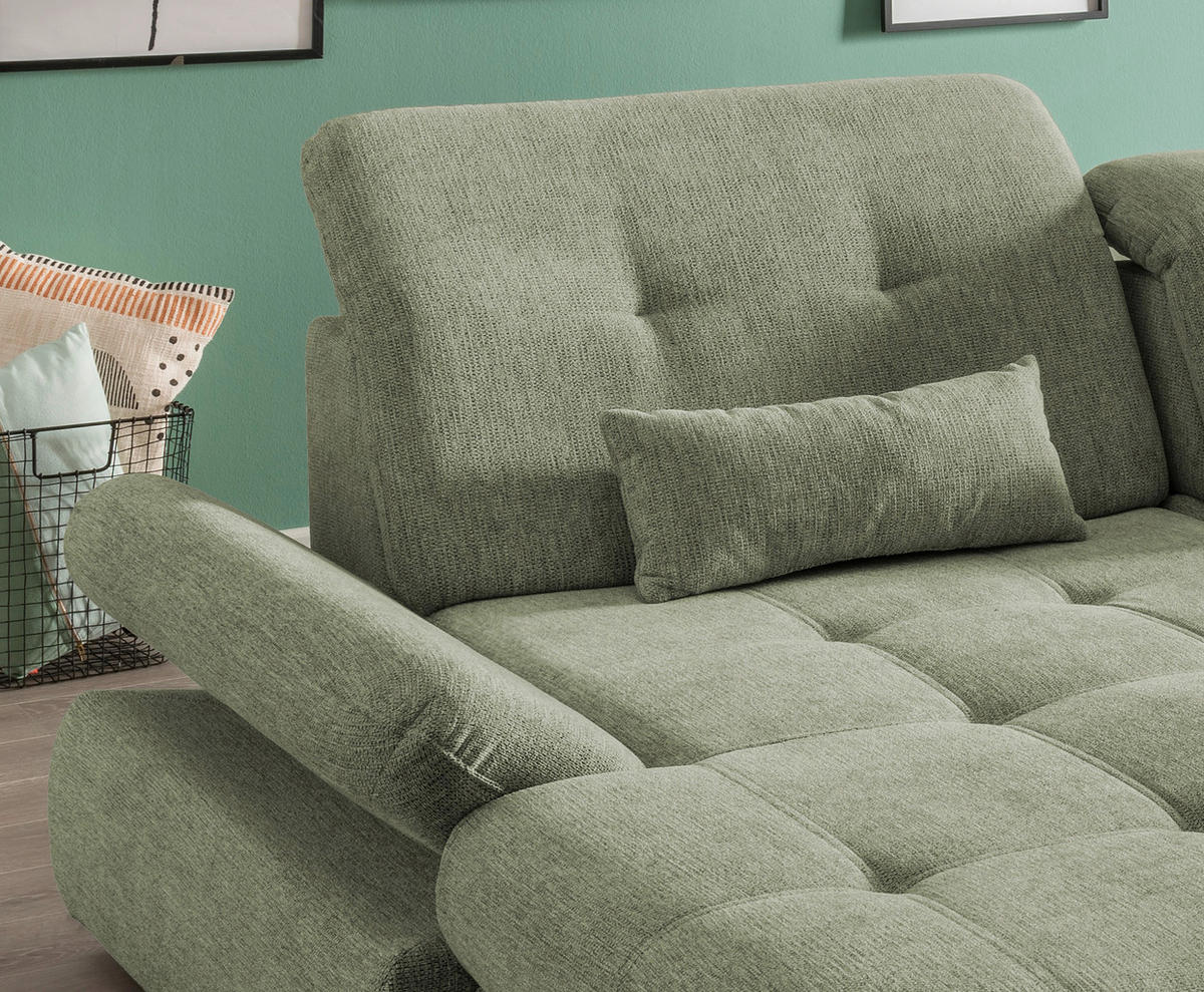 ECKSOFA Grün Chenille  - Chromfarben/Grün, Design, Textil/Metall (196/300cm) - Livetastic