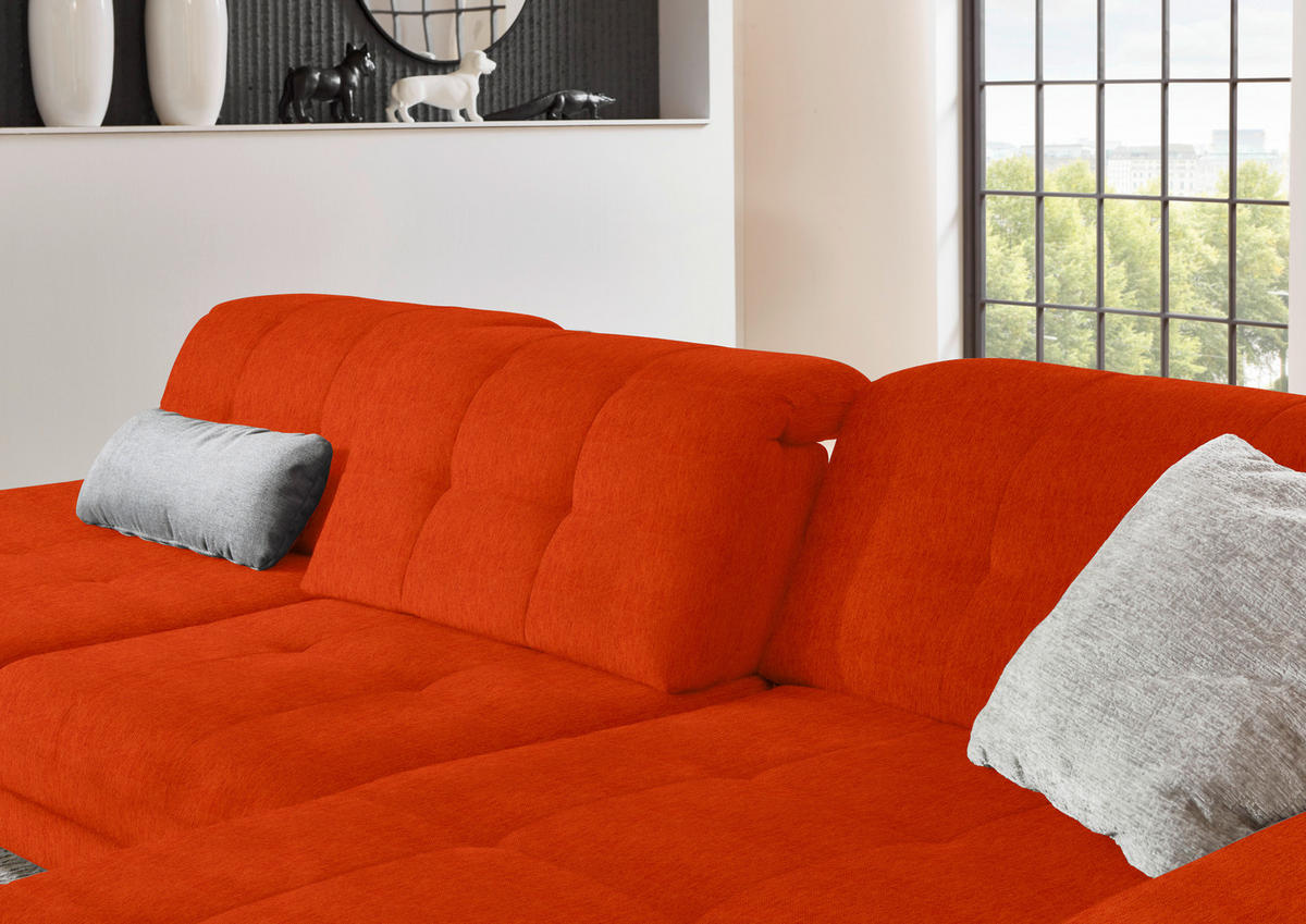 ECKSOFA in Flachgewebe Orange  - Schwarz/Orange, Design, Textil/Metall (309/190cm) - Beldomo Style