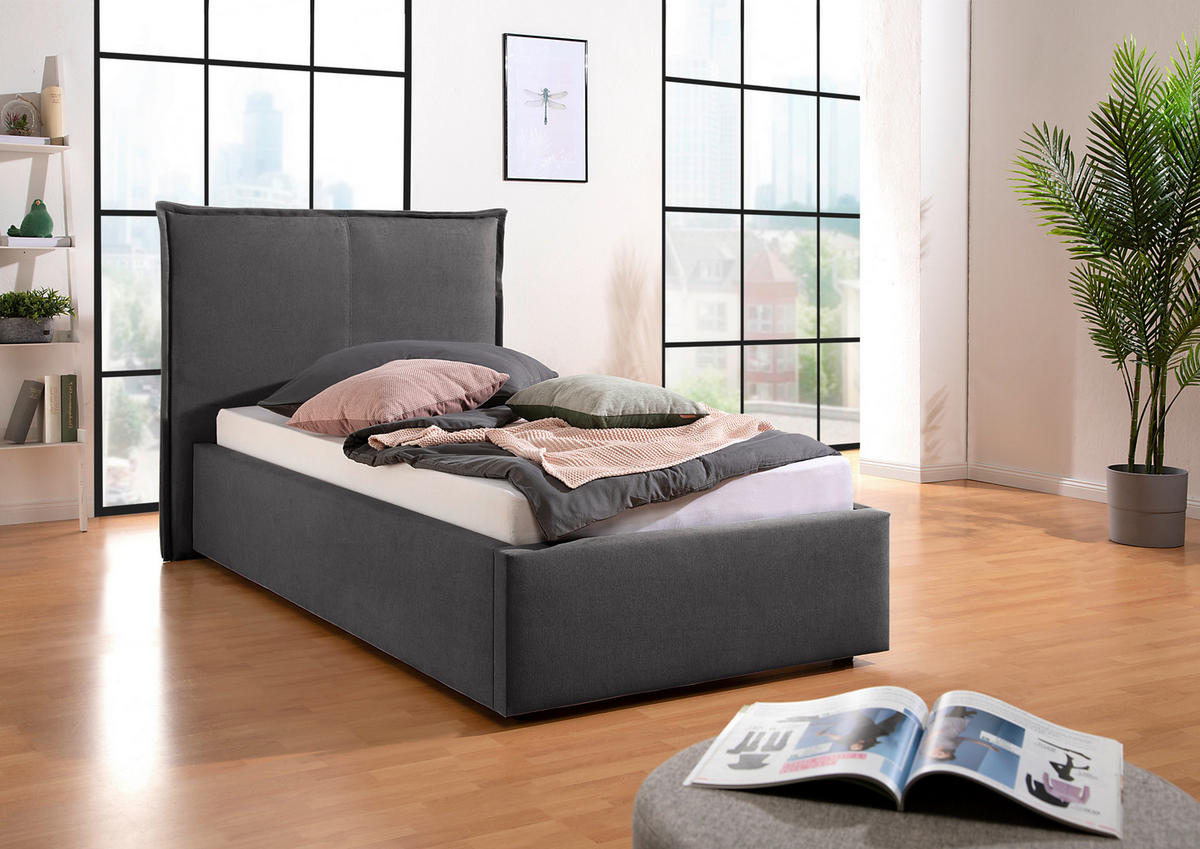 POLSTERBETT 100/200 cm,  in Anthrazit,  - Anthrazit/Schwarz, MODERN, Kunststoff/Textil (100/200cm) - Livetastic