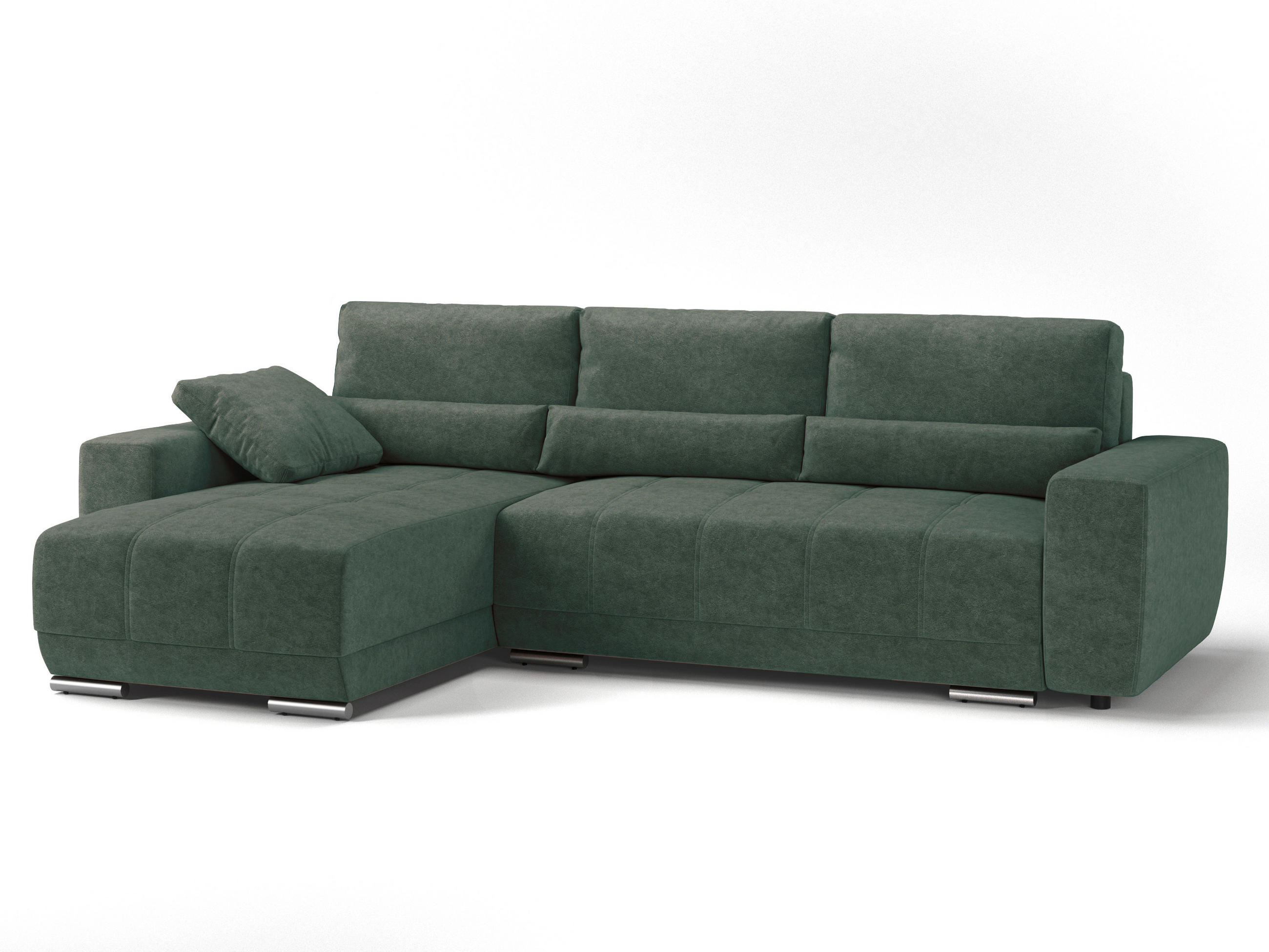 ECKSOFA LOPEZ in Flachgewebe Dunkelgrün  - Dunkelgrün/Silberfarben, Design, Kunststoff/Textil (190/296cm) - MID.YOU