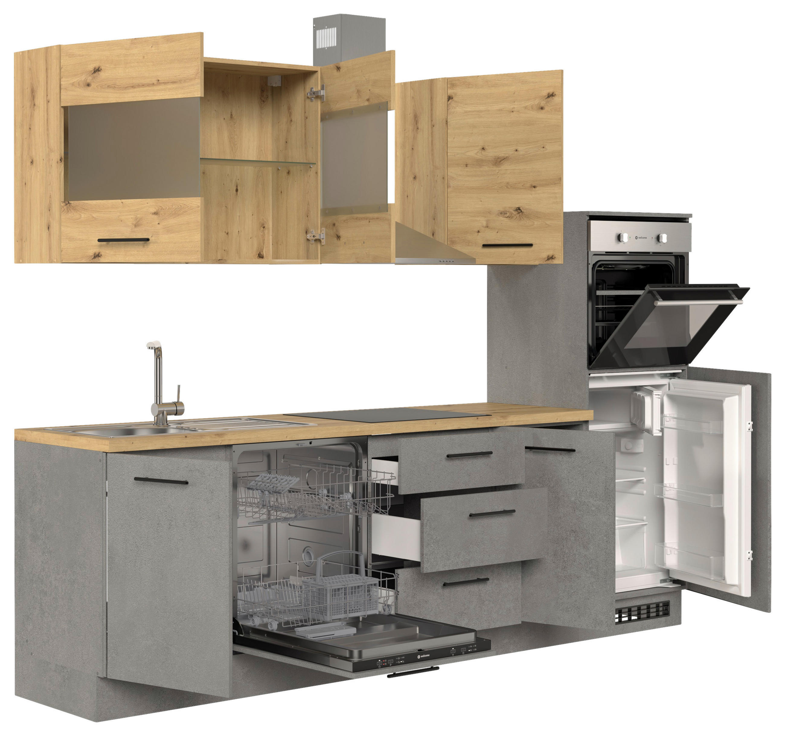 Thumbnail - Mid.you Küchenblock Capri, Dunkelgrau, Eiche Artisan, Metall, 1,3 Schubladen, seitenverkehrt montierbar, nur wie online ...