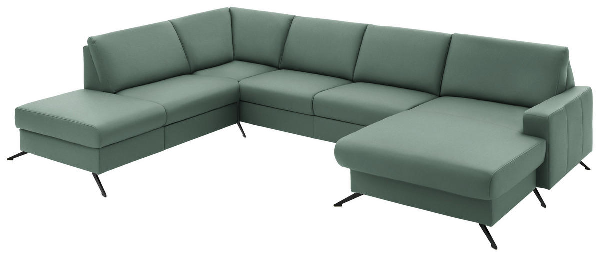 WOHNLANDSCHAFT in Echtleder Opal  - Opal/Schwarz, Design, Leder/Metall (233/339/165cm) - Beldomo Premium