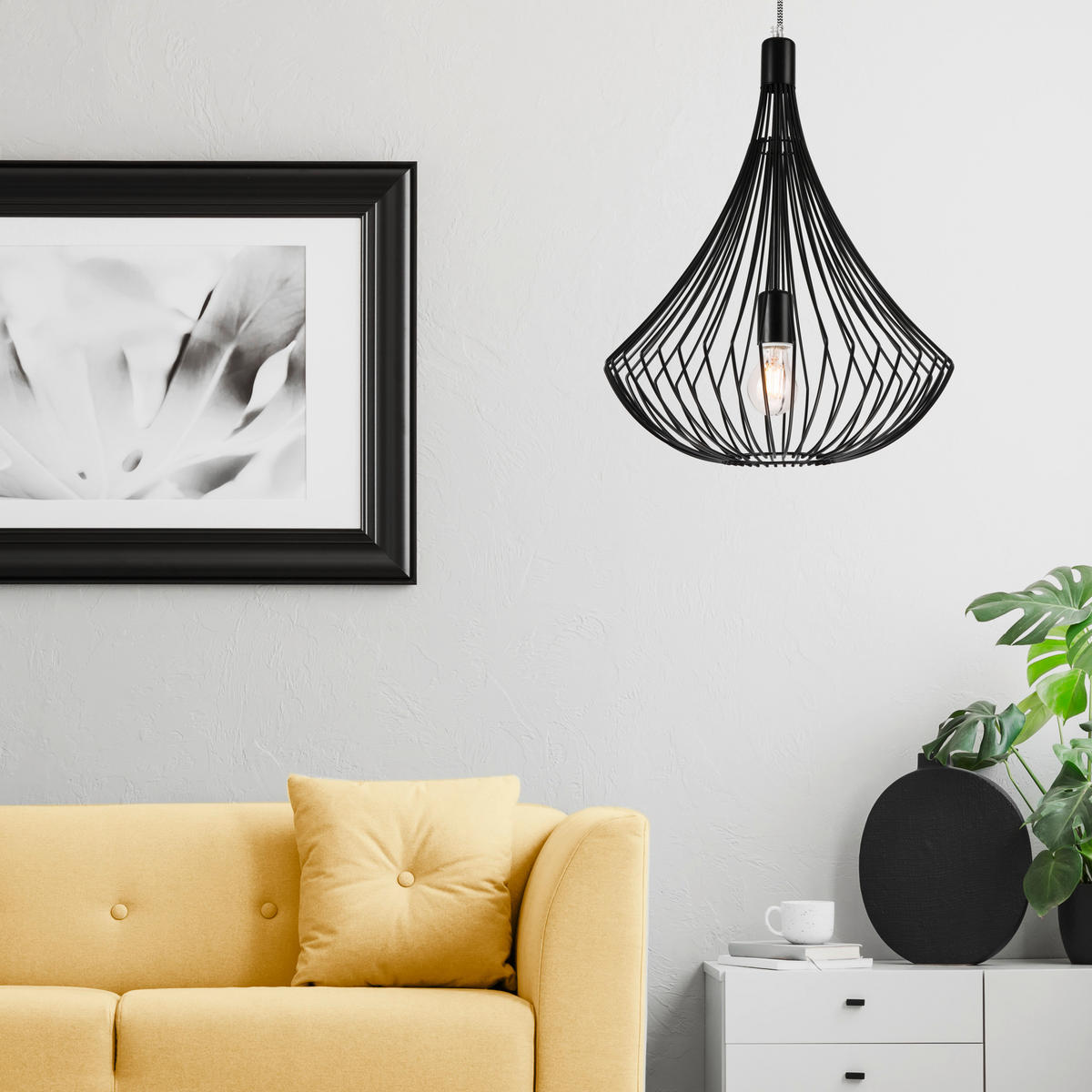 PENDELLEUCHTE Balerina 90/38/40 cm   - Schwarz, Design, Metall (90/38/40cm)