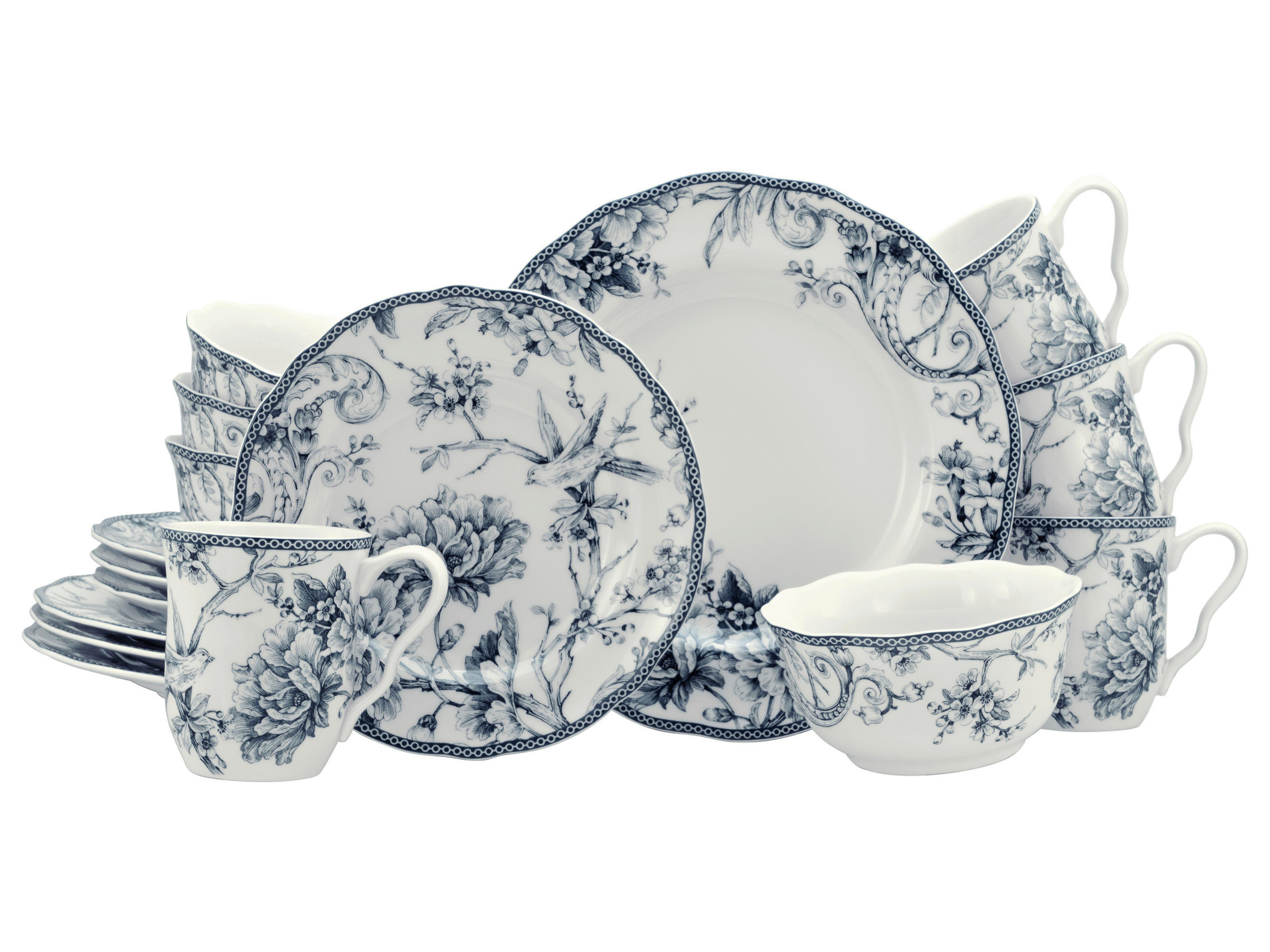 KOMPLETT SERVIS Adelaide Blau 16 delar  - vit/blå, Basics, keramik - Creatable