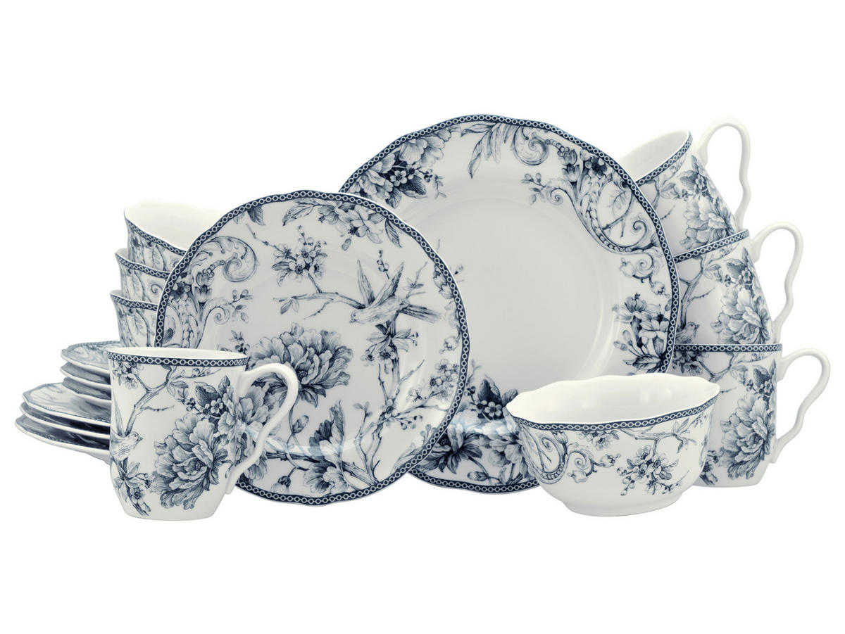 KOMPLETT SERVIS Adelaide Blau 16 delar  - vit/blå, Basics, keramik - Creatable