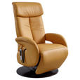 RELAXSESSEL in Leder Currygelb  - Wengefarben/Currygelb, Design, Leder/Holz (70/110/80cm) - Cantus