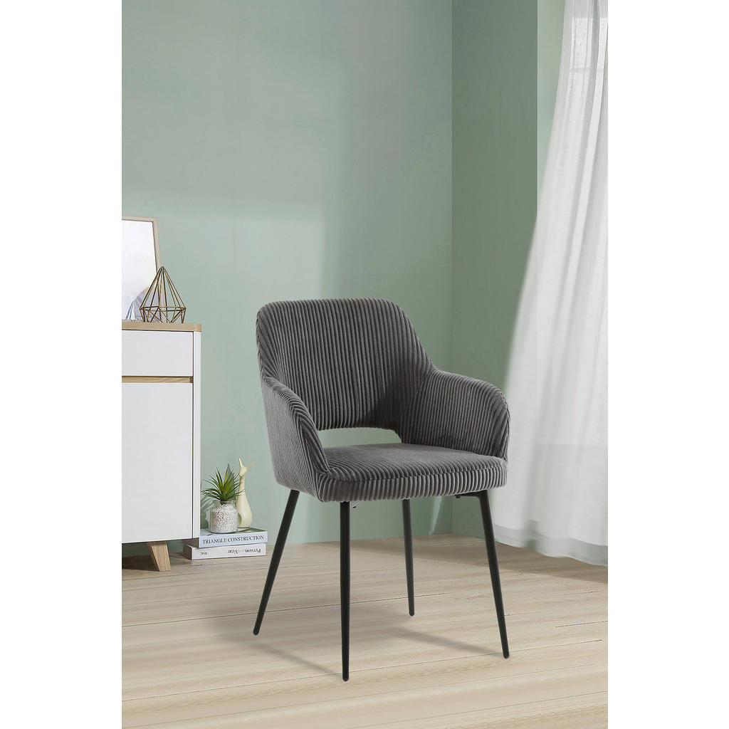 Thumbnail - Mid.you Armlehnstuhl, Grau, Holz, Metall, Textil, Pappel, Sperrholz, Rundrohr, 57x83.5x63 cm, Bsci, inklusive Armlehnen,...