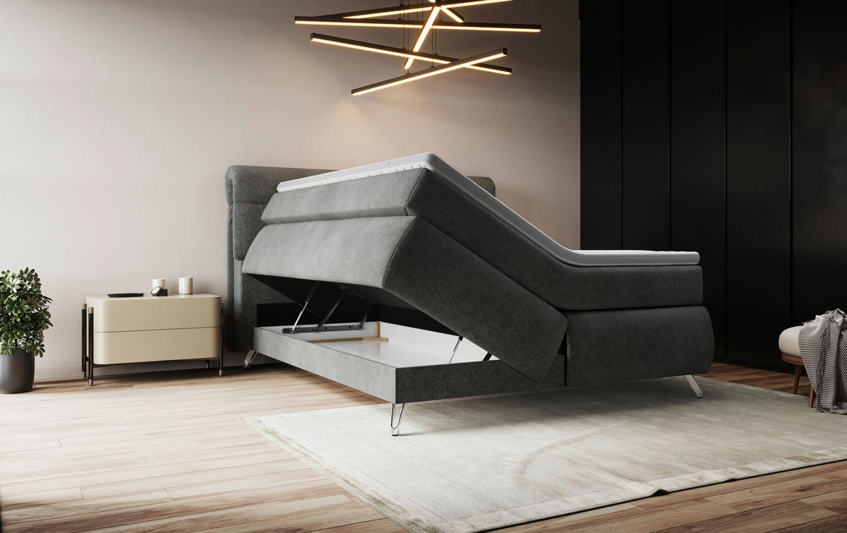 POSTEL BOXSPRING, 180/200 cm, antracitová - barvy chromu/antracitová, Basics, kompozitní dřevo/textil (180/200cm) - Welnova