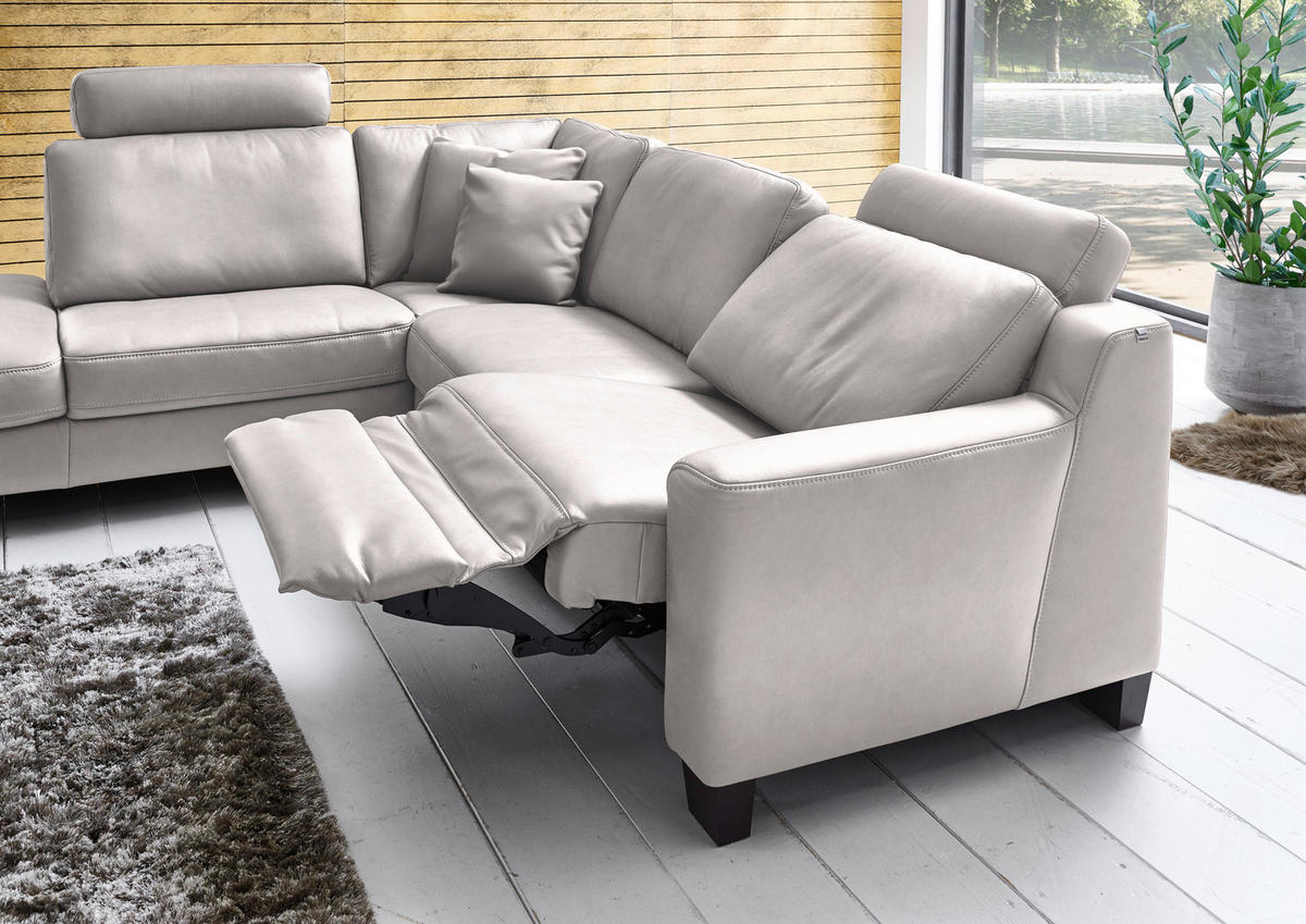 ECKSOFA in Echtleder Grau  - Eichefarben/Grau, Design, Leder/Holz (235/259cm) - Valdera