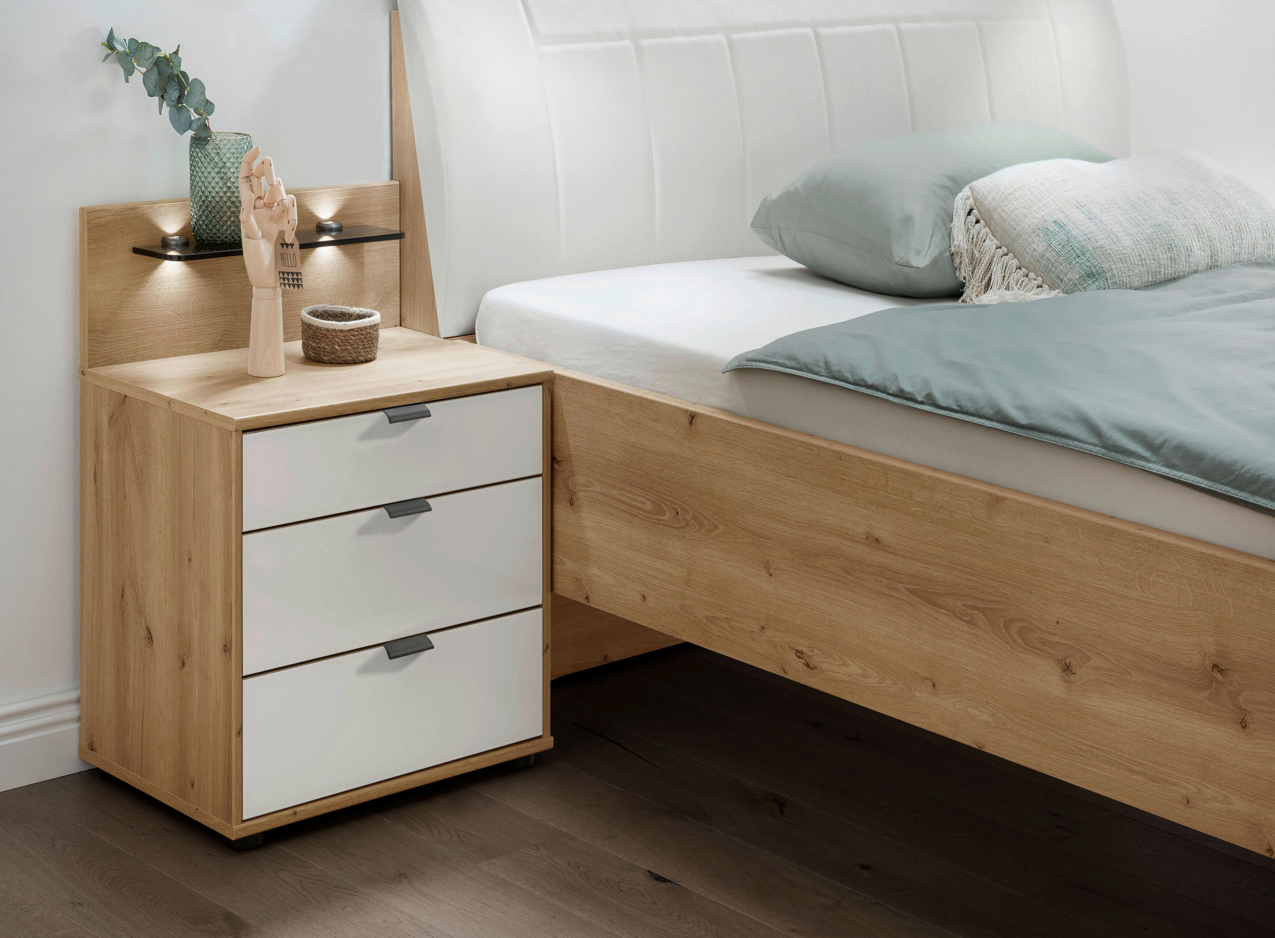 NACHTSCHRANK 40/48/43 cm  - Schieferfarben/Eiche Bianco, KONVENTIONELL, Glas/Holzwerkstoff (40/48/43cm) - Dieter Knoll