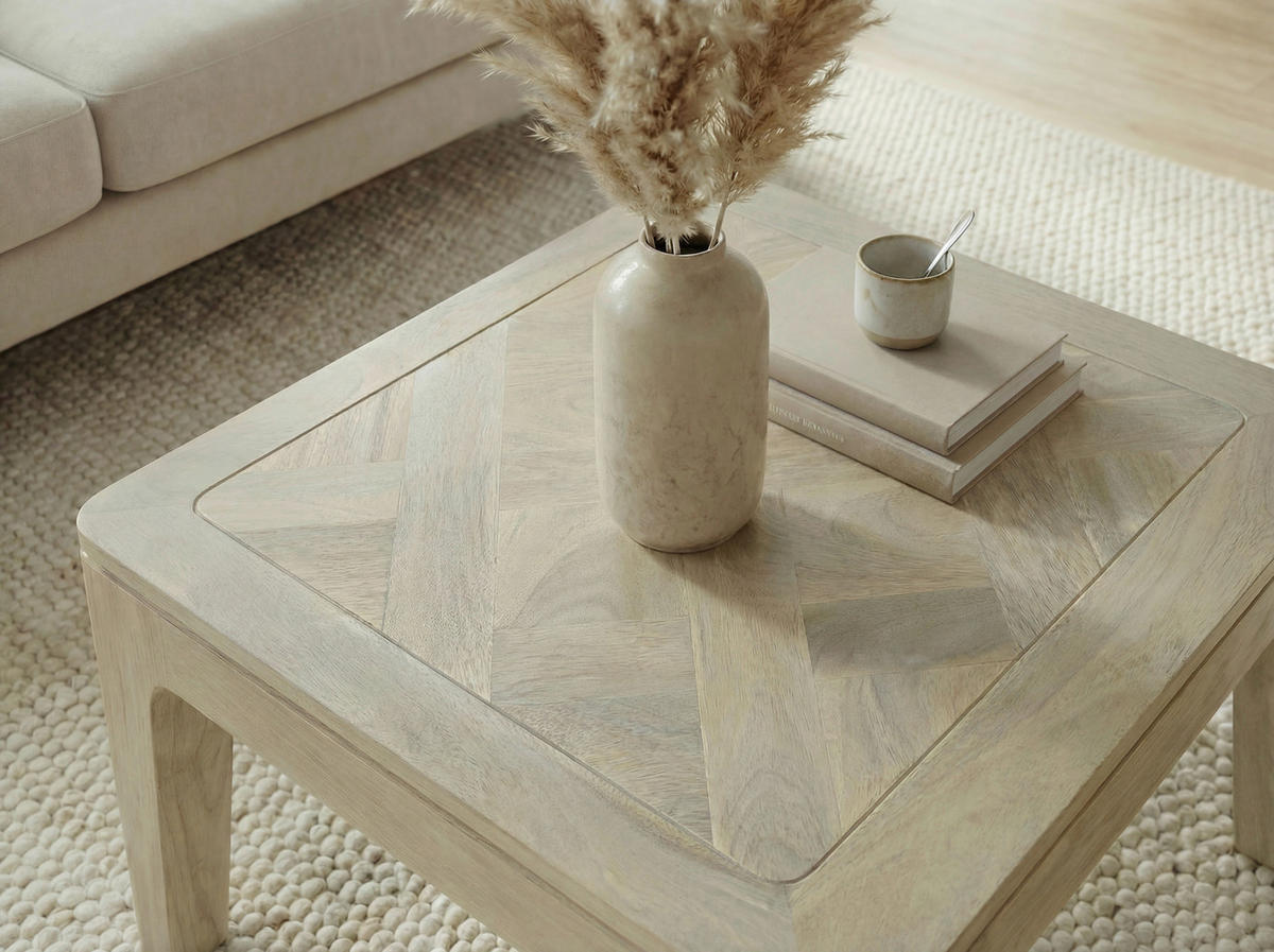 COUCHTISCH Mangoholz massiv 60/60/32 cm quadratisch Weiß  - Weiß, Design, Holz (60/60/32cm) - Livetastic