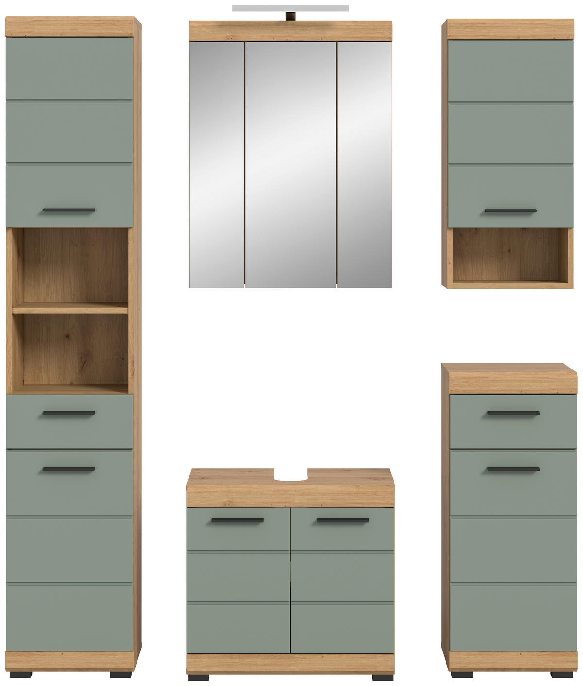 BADEZIMMER 5-teilig  in 154 cm  - Salbeigrün/Schwarz, MODERN, Glas/Holzwerkstoff (154cm) - MID.YOU