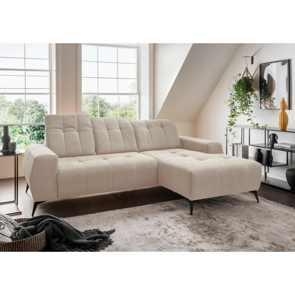 Thumbnail - Livetastic Ecksofa, Beige, Textil, Uni, 4-Sitzer, Ottomane rechts, L-Form, 258x180 cm, Made in EU, seitenverkehrt erhält...