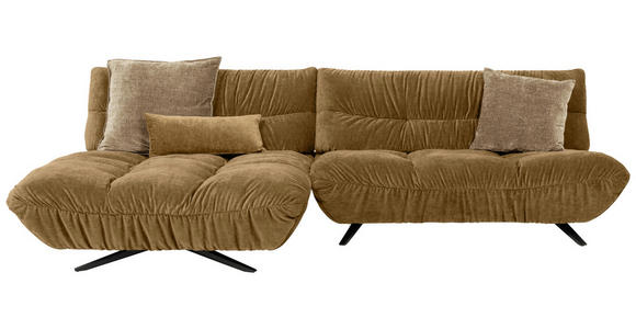 ECKSOFA Beigebraun Chenille Rücken echt, Sitztiefenverstellung  - Beigebraun/Schwarz, Design, Textil/Metall (178/295cm) - Belluti