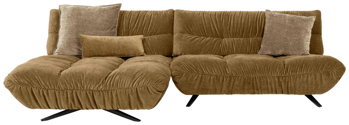 ECKSOFA Beigebraun Chenille Rücken echt, Sitztiefenverstellung  - Beigebraun/Schwarz, Design, Textil/Metall (178/295cm) - Belluti